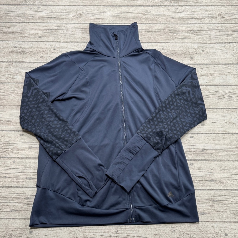 Adidas Track Jacket Women's XL Navy Blue Climalite Geometric Sleeve Athletic Fit
